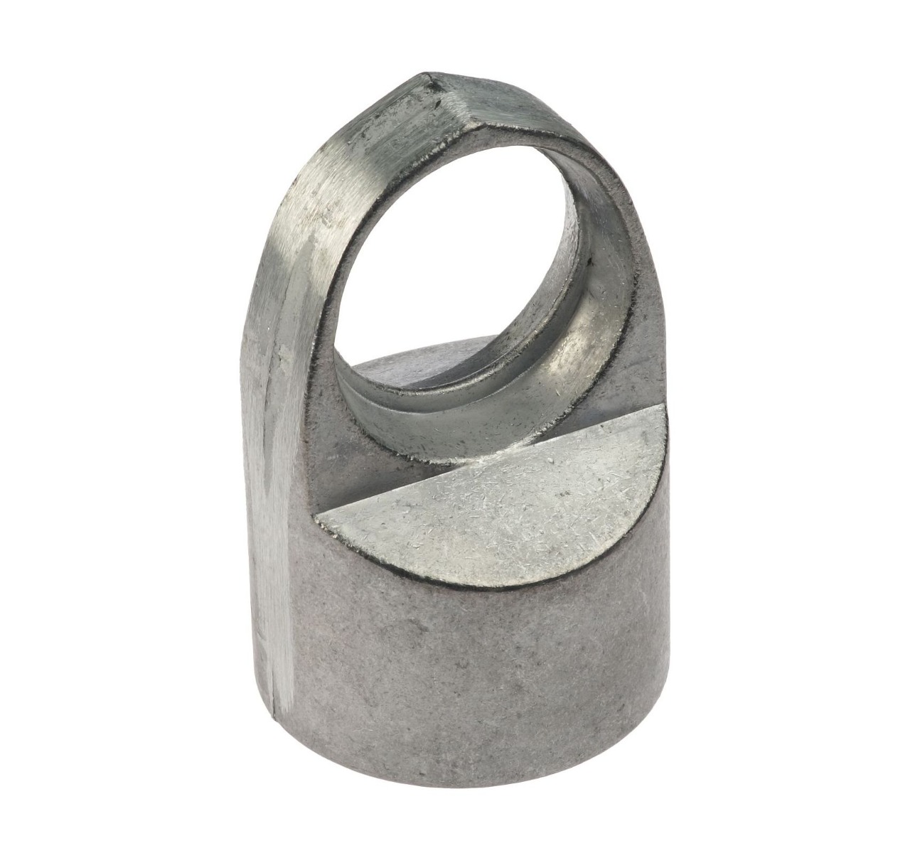 Detailansicht eines Durchlaufkopfs aus Aluminium für Rundpfosten zur sicheren Verbindung von horizontalen Zaunriegeln und Konstruktionen.