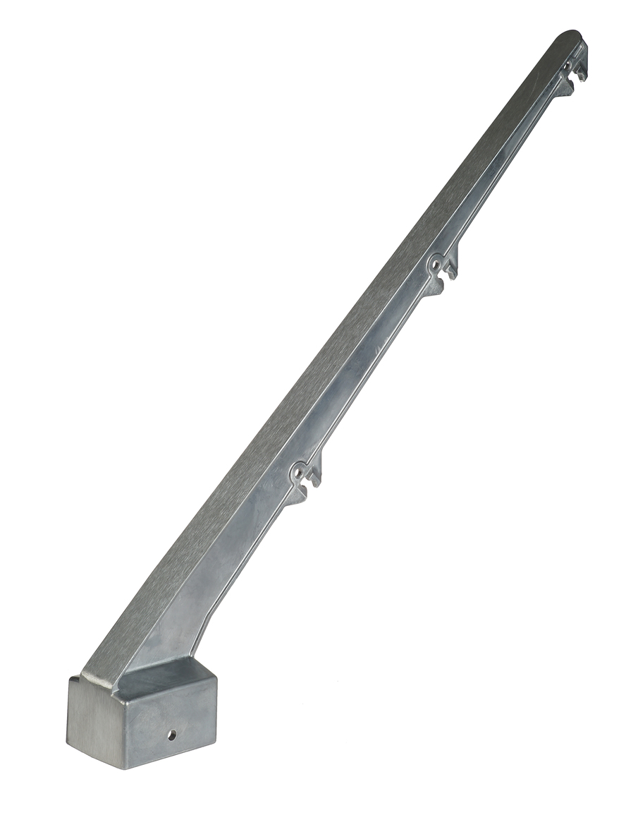 Ein schräger Aluminium-Stacheldrahtarm im 45-Grad-Winkel mit drei Halterungen für Stacheldraht, passend für 40x60mm Profile.