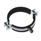Verzinkte stalen pijpbeugel met M8 M10 draad en rubber inlage voor geluidsdempende montage van leidingen aan wand of plafond
