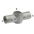 Eine schwere, zweiteilige Doppel-T-Schelle aus feuerverzinktem Stahl mit Markierungen A und B zur stabilen Verbindung von zwei Rohren.