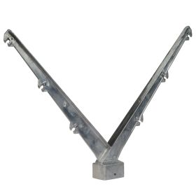 Detail doppelter Aluminium Stacheldrahtarm 45° für 2 x 3 Drähte, korrosionsbeständiger V-Arm für Perimeter- und Gewerbeanlagen.