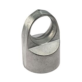 Detailansicht eines Durchlaufkopfs aus Aluminium für Rundpfosten zur sicheren Verbindung von horizontalen Zaunriegeln und Konstruktionen.