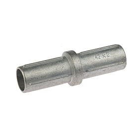 Ein silberner Rohrverbinder aus Aluminium für die Innenmontage von Rohren, markiert mit der Größe 42x2 auf weißem Grund.