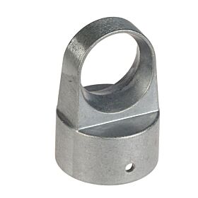Silberne Ösenkappe aus Aluminium zur stabilen Befestigung von Strebenrohren an Zaunpfosten in verschiedenen Ausführungen für Gartenumzäunungen.