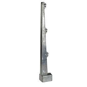Ein senkrechter, metallischer Stacheldrahtarm aus Aluminium mit drei Einkerbungen für Drähte, passend für Rechteckrohre der Größe 40x60mm.