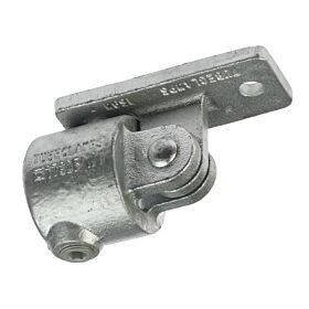 Ein feuerverzinkter G169 Gelenkverbinder aus Temperguss mit Montageplatte für flexible Wandanschlüsse in stabilen Rohrkonstruktionen.