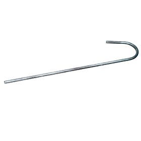 Ein langer, feuerverzinkter Metallstift in gebogener Form mit 10 mm Durchmesser und 60 cm Länge für stabile Befestigungen im Außenbereich.