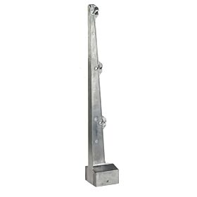 Silberfarbener Stacheldrahthalter aus Aluminium in gerader Ausführung für 60x60mm Pfosten mit Platz für drei Drähte vor weißem Hintergrund.