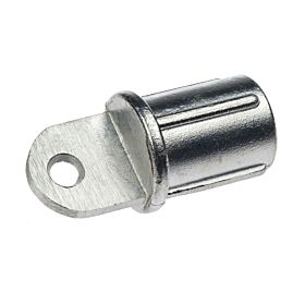 Silberne innenliegende Aluminium Endkappe mit Öse zur Befestigung von Rohrkonstruktionen und Streben mit einem Durchmesser von 42mm.