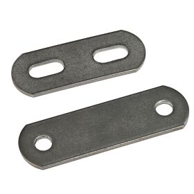 Zwei flache Edelstahl-Abschlussplatten aus rostfreiem Stahl 304 mit runden und ovalen Löchern für Drahtschellenmontage.