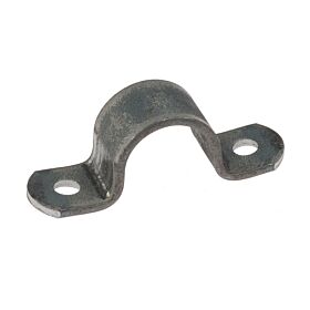 Ein gewölbter Kappenhalter aus thermisch verzinktem Stahl mit zwei seitlichen Bohrungen für eine sichere Befestigung auf Oberflächen.
