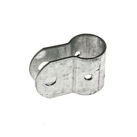 Eine omega-förmige Metallschelle aus sendzimirverzinktem Stahl mit zwei Bohrungen zur sicheren Befestigung von Rohren oder Leitungen.