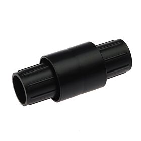 Ein schwarzes Kunststoff-Innenverbindungsstück mit einem Durchmesser von 42 mm, Farbe RAL9005, zur stabilen Verbindung von zwei Rohren.