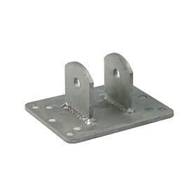 Feuerverzinkter Wandhalter mit stabiler Bodenplatte und zwei aufrechten Laschen mit Bohrlöchern für sichere Wandmontage in Industrieanwendungen.