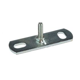 Eine flache, rechteckige Wandplatte aus verzinktem Metall mit zwei Langlöchern zur Befestigung und einem mittig aufgeschweißten M8 Außengewinde.
