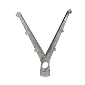 Ein Y-förmiger Stacheldrahtarm aus Aluminium zur Befestigung von 2x3 Drähten an einem 60mm Zaunpfosten in einem 60-Grad-Winkel.
