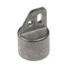 Eine robuste Endkappe aus Aluminium für Rundrohre mit einer integrierten Öse zur Befestigung von Spanndrähten oder Zubehörteilen.