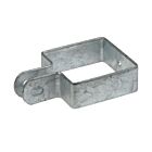 Ein eckiger, feuerverzinkter Endwinkel aus Metall für Gitterzäune, mit einer praktischen Lasche zur sicheren Befestigung von Maschendraht.