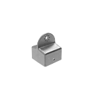 Graue Aluminium Pfostenkappe mit einer abgerundeten Halterung und zentraler Bohrung zur stabilen Befestigung eines modularen Arms an Pfosten.