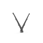 Ein modularer, V-förmiger Doppelarm aus Metall für Stacheldraht, montiert auf einem quadratischen Pfostenfuß zur Erhöhung der Zaunsicherheit.