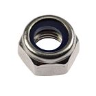 Sechskantsicherungsmutter M8 aus Edelstahl 304 mit blauem Polyamid-Klemmteil zur Vibrationssicherung nach DIN 985 Standard.
