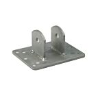 Feuerverzinkter Wandhalter mit stabiler Bodenplatte und zwei aufrechten Laschen mit Bohrlöchern für sichere Wandmontage in Industrieanwendungen.