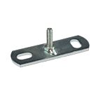 Eine flache, rechteckige Wandplatte aus verzinktem Metall mit zwei Langlöchern zur Befestigung und einem mittig aufgeschweißten M8 Außengewinde.