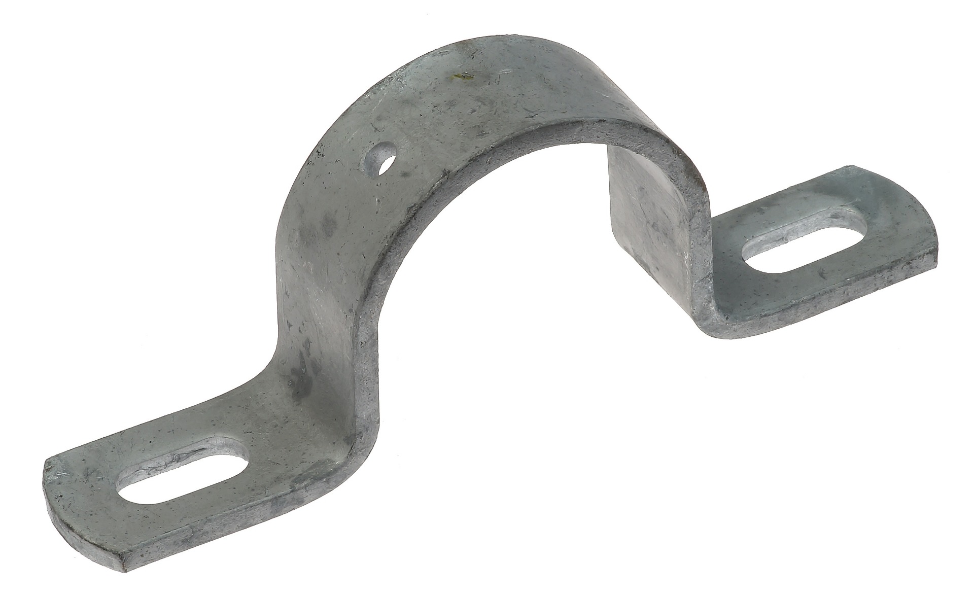 Ein robuster, feuerverzinkter Bordbretthalter aus Metall mit zwei ovalen Befestigungslöchern zur sicheren Fixierung von Bordbrettern im Gerüstbau.
