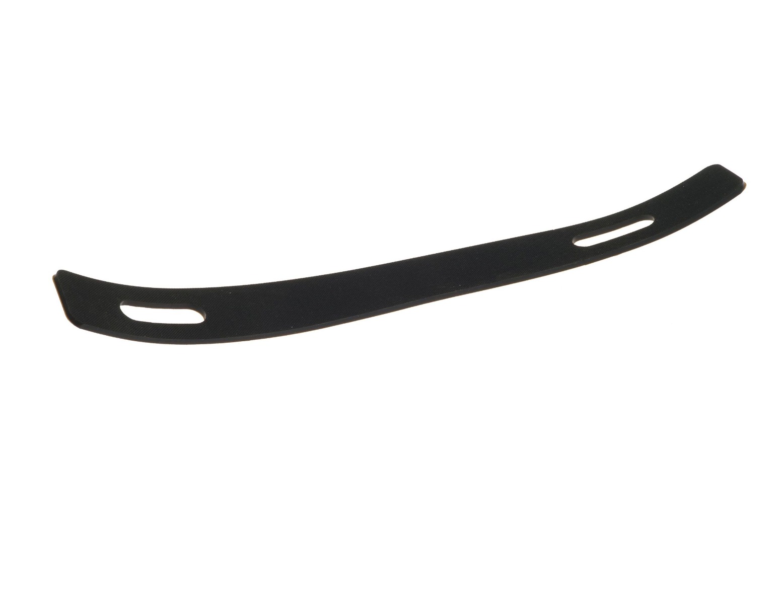 Schwarzer, selbstklebender und gebogener Gummieinsatz mit Schlitzen für Lippenbügel-Rohrschellen mit einem Durchmesser von 60 bis 89 mm.