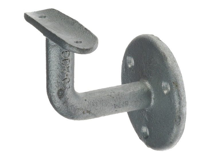 Ein robuster, galvanisierter DDA03 Wandhalter mit runder Basisplatte und Sattelauflage zur stabilen Befestigung von Handläufen an Wänden.